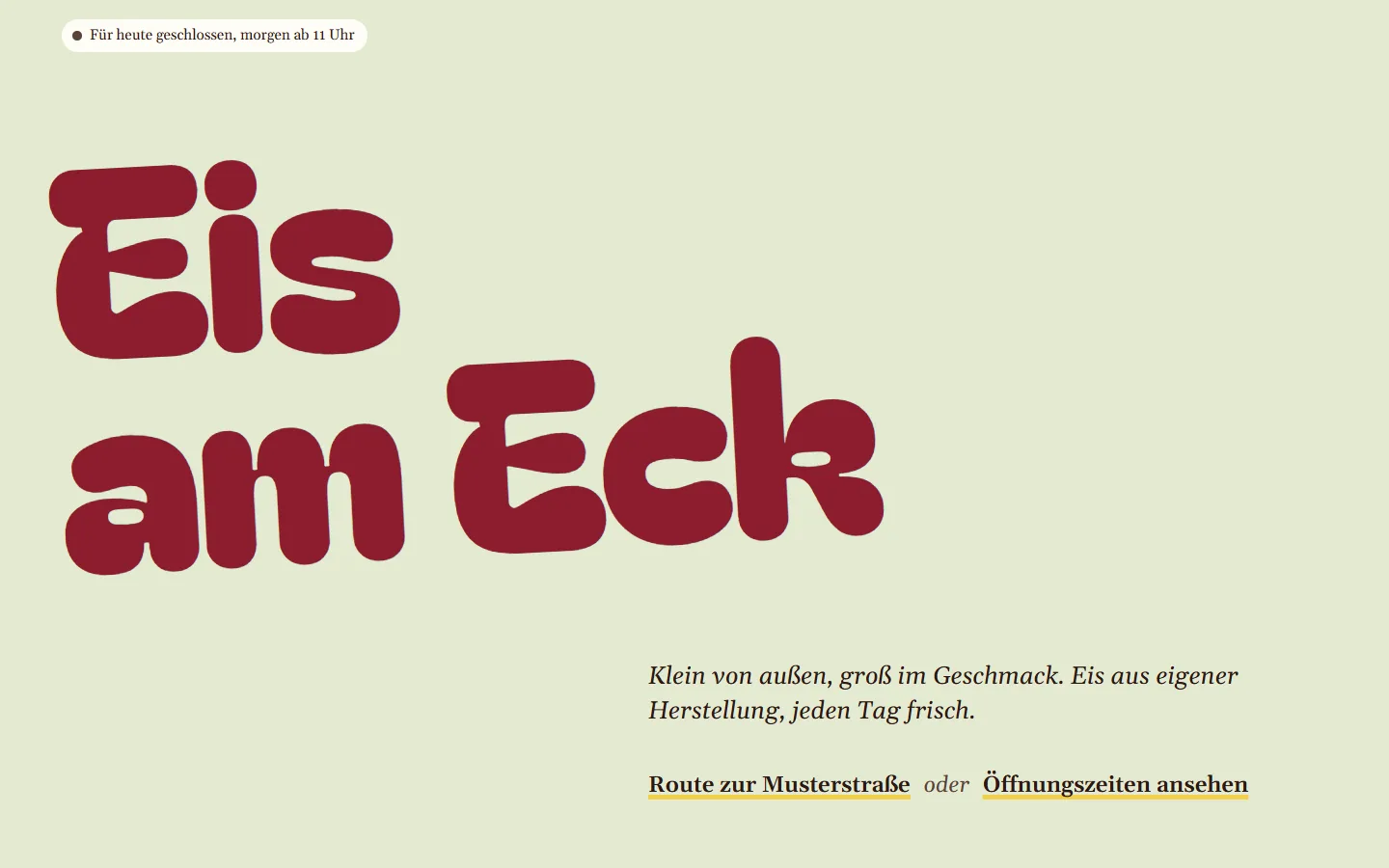 Startseite von Eis am Eck am Computer